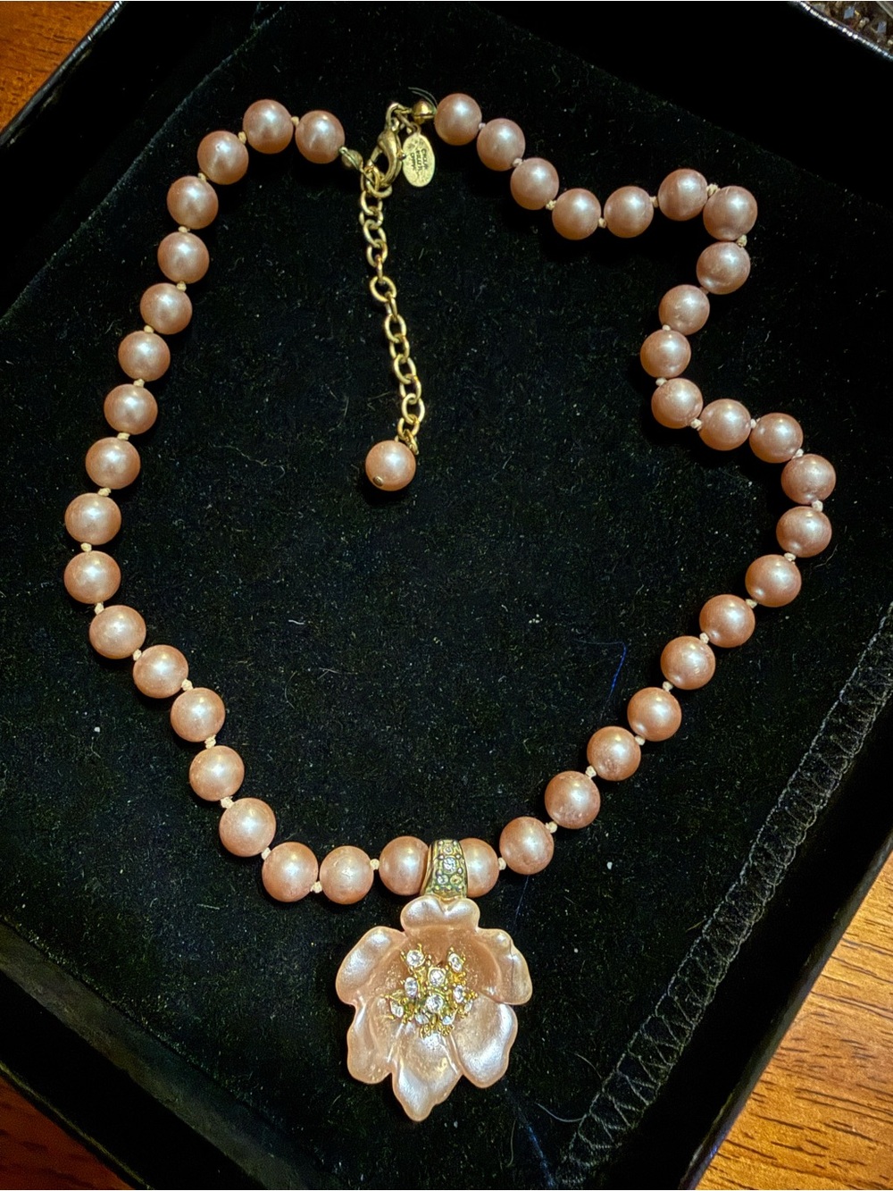 Nolan Miller Pink Pearl Necklace with Flower Pendant and Gold-Tone Chain